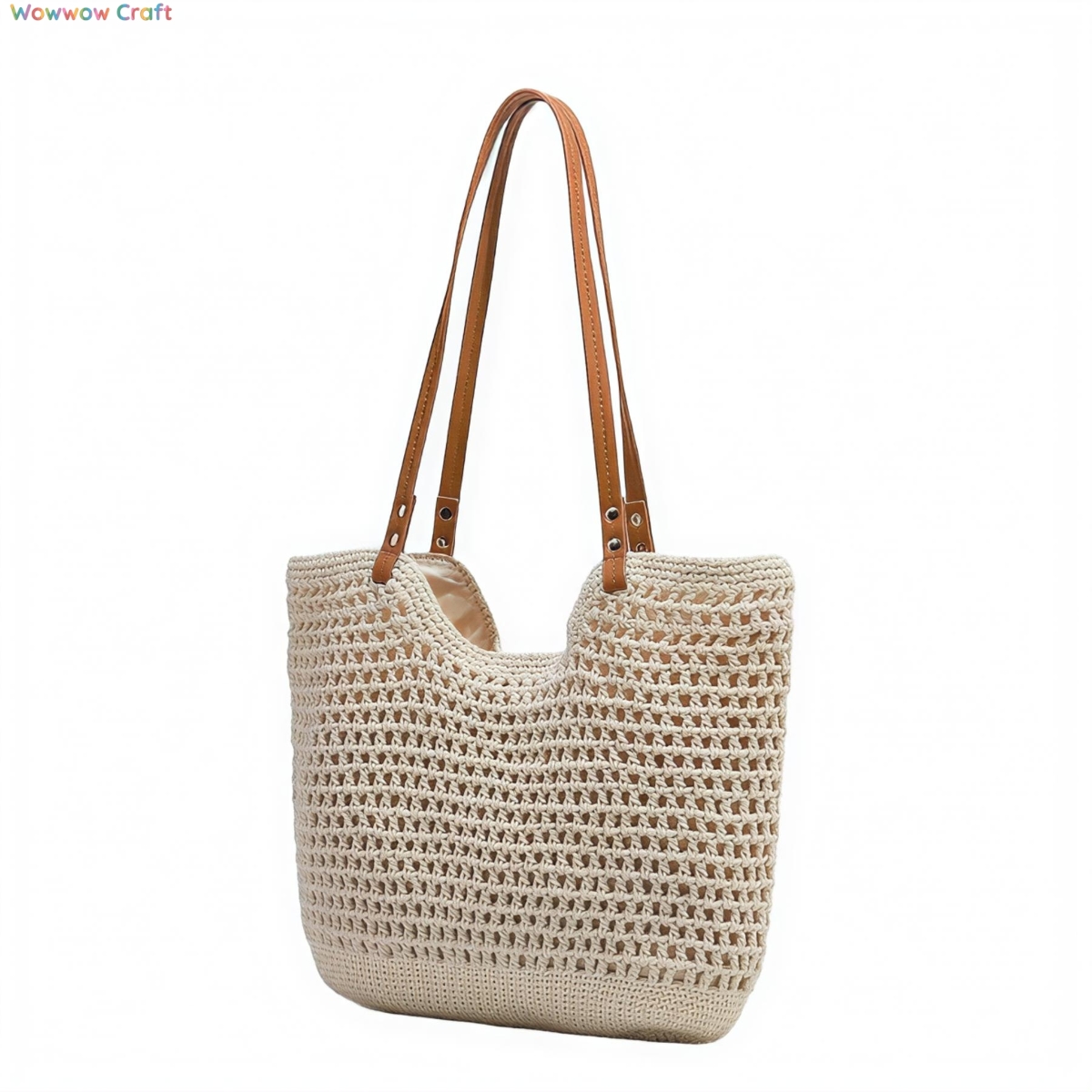 Crochet Bags,Crossbodies,Shoulder Bags,Crocheted shoulder bag with brown leather straps - Beach Crochet Bags